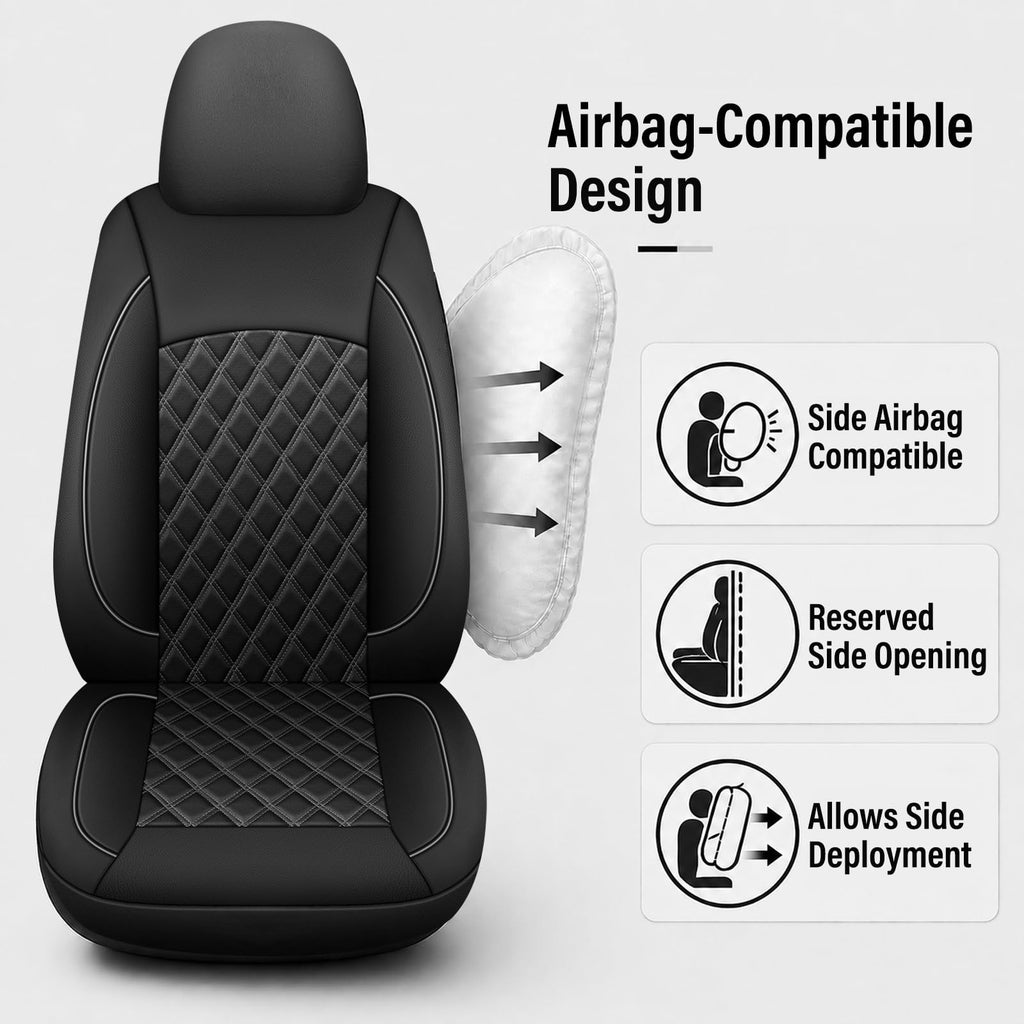 Black Nappa Leather Car Seat Covers Full Set D119