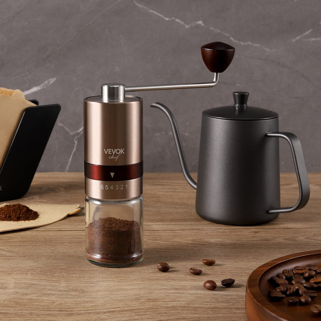 Gold Manual Stainless Steel Burr Coffee Grinder with Portable Bag Y363425
