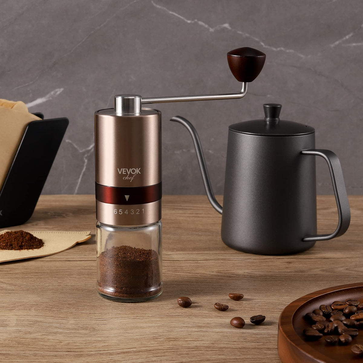 Gold Manual Stainless Steel Burr Coffee Grinder with Portable Bag Y363425