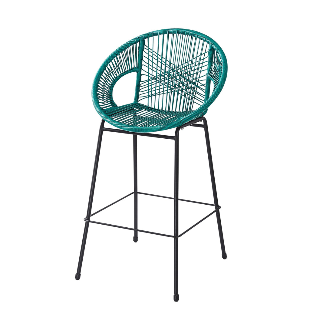 Teal Faux Wicker Outdoor Bar Stool Set of 2 L4496