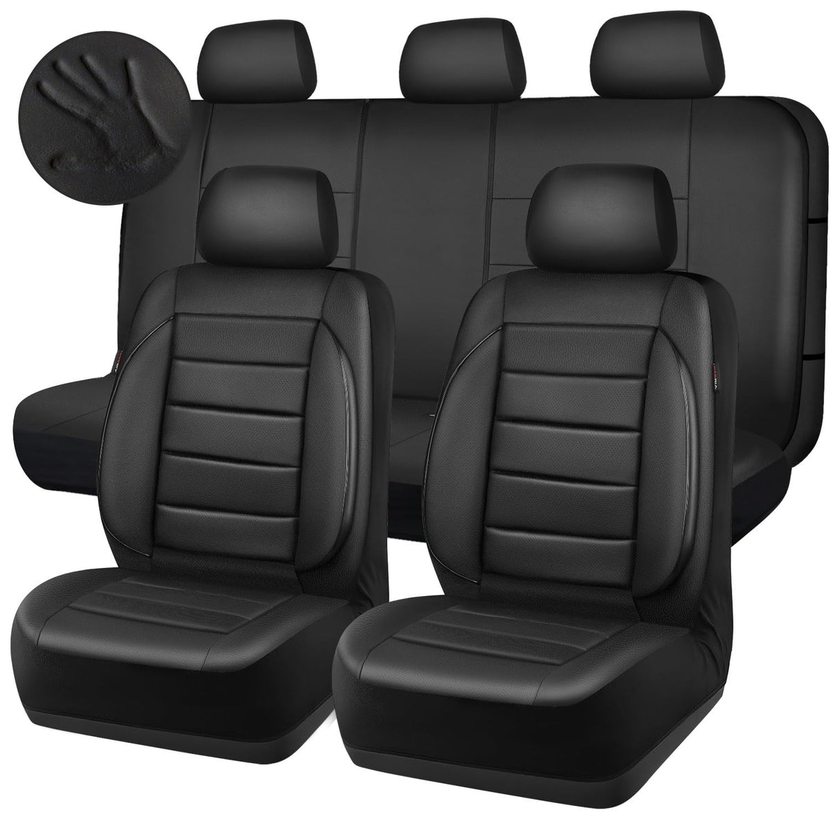 Leather Seat Covers Full Set Water Resistant 3D Foam Back Support 5 Seat Covers C336