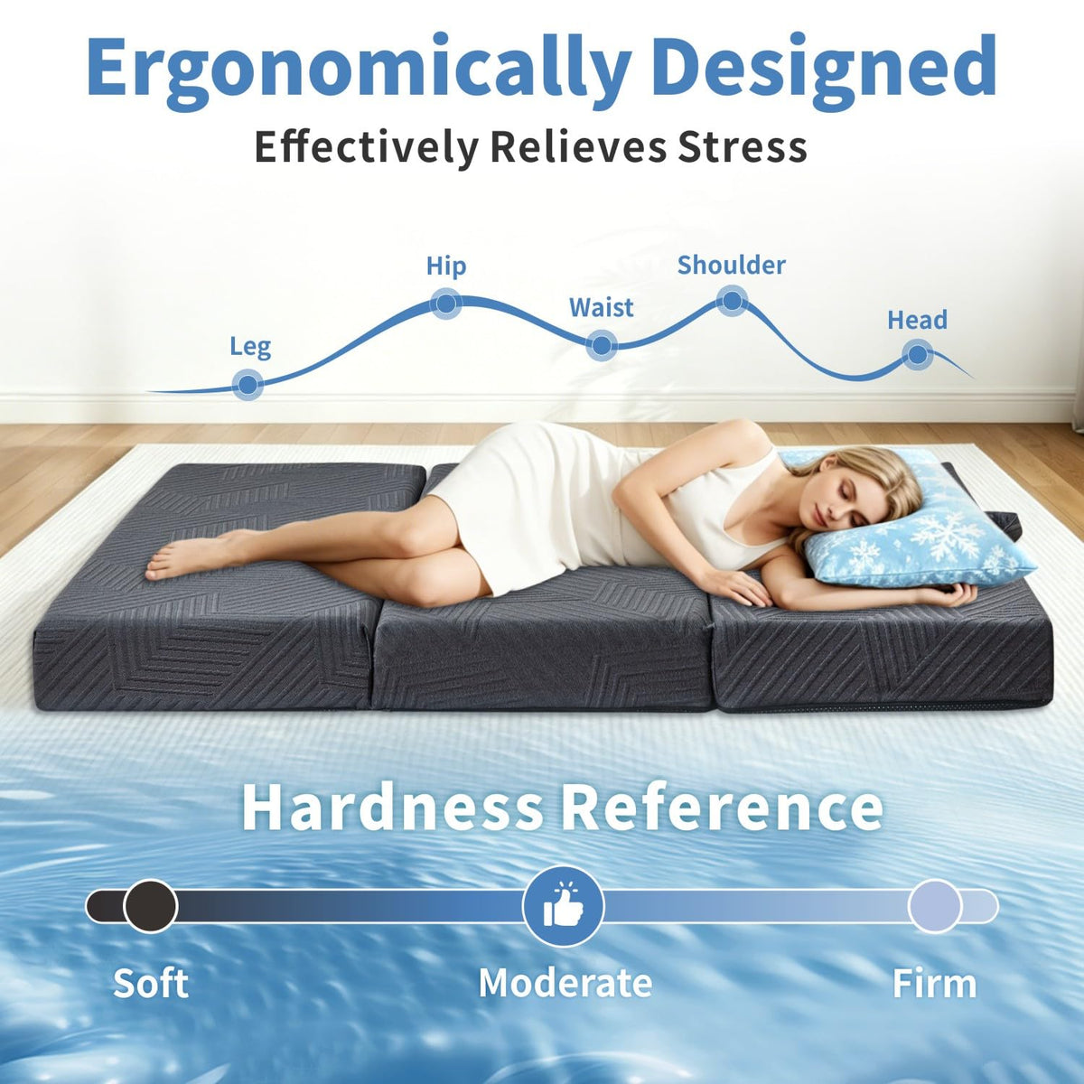 6 Inch Foldable Memory Foam Mattress Queen Size K48106