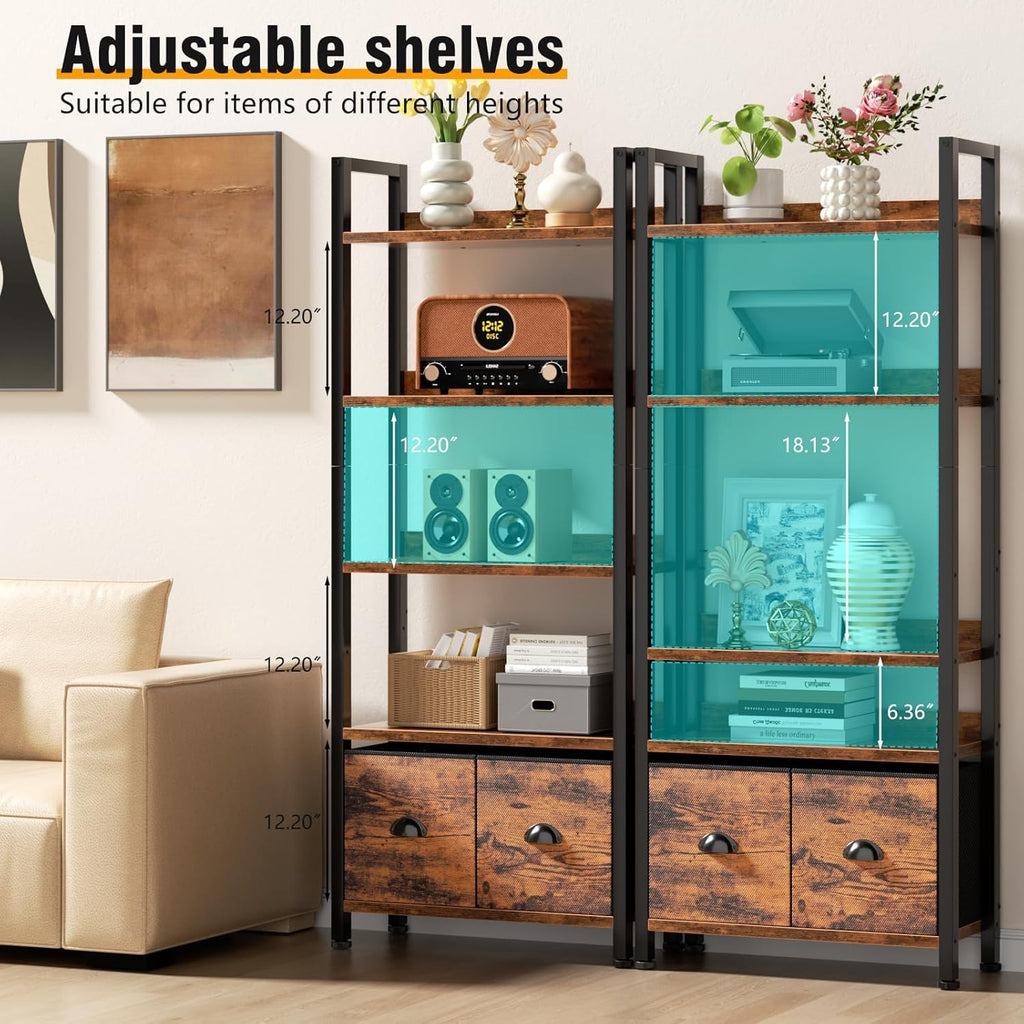 5-Tier Tall Bookshelf with 2 Fabric Drawers Q5818