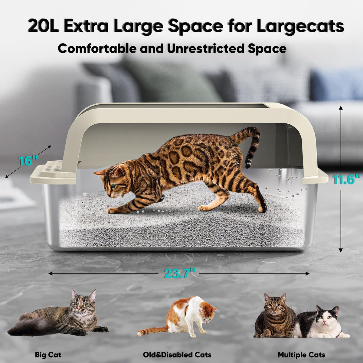 XL Stainless Steel Enclosed Cat Litter Box with Lid, Scoop and Mat N20617