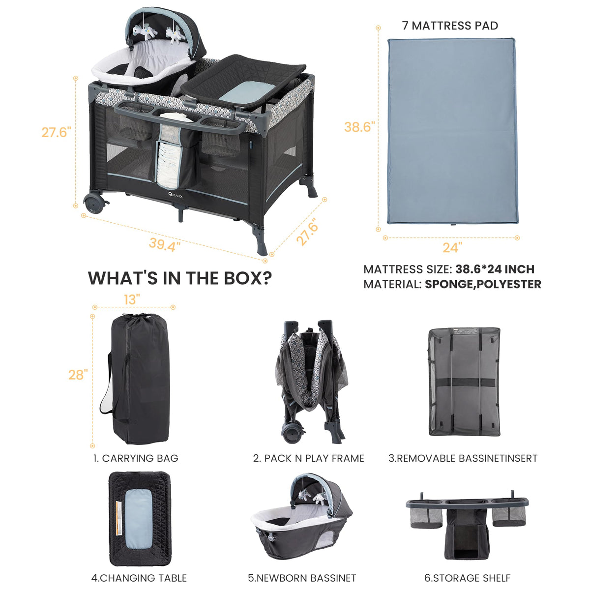 5 in 1 Foldable Baby Crib Playpen M351698