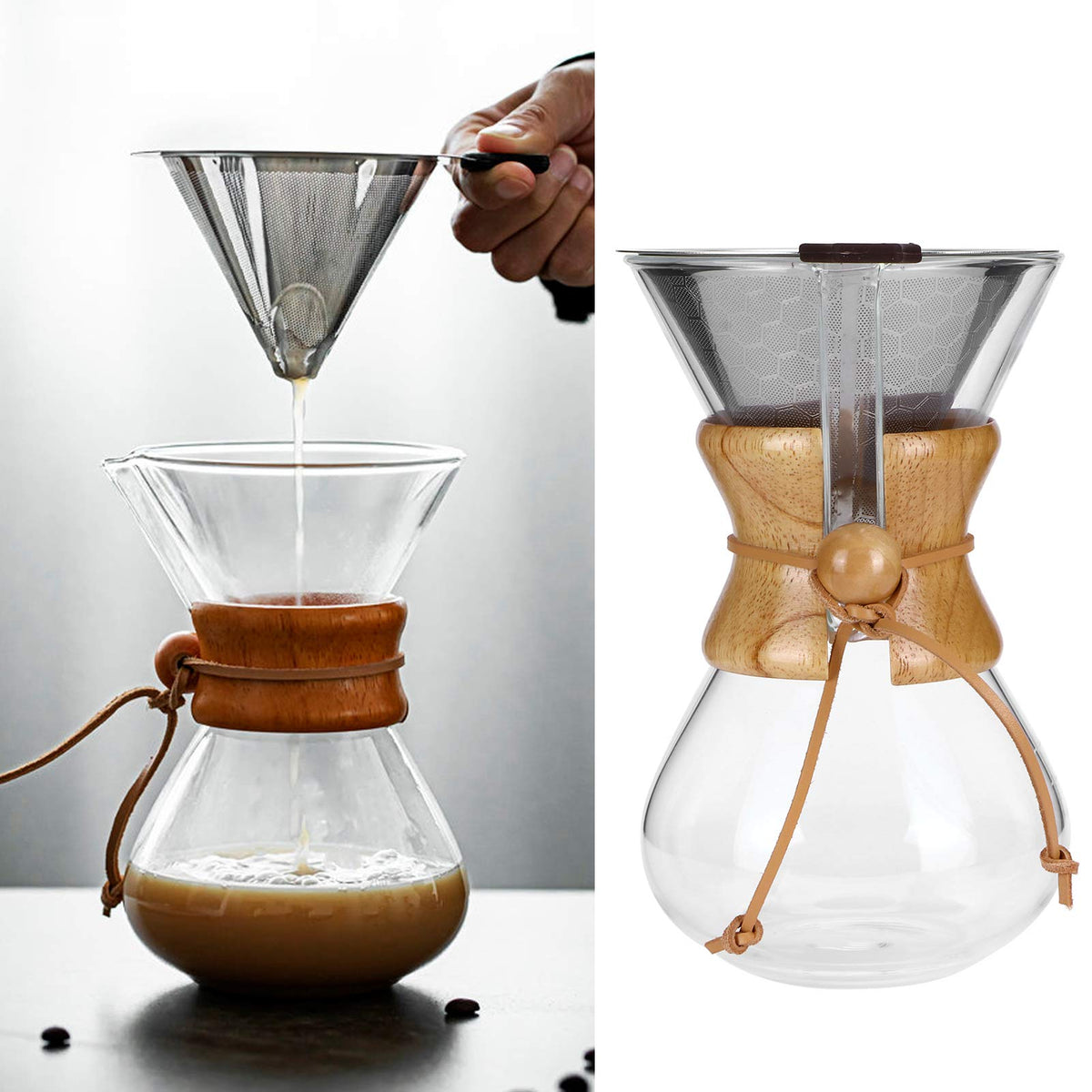 High Temp Glass Coffee Drip Pot with Reusable Filter 600ml J845851
