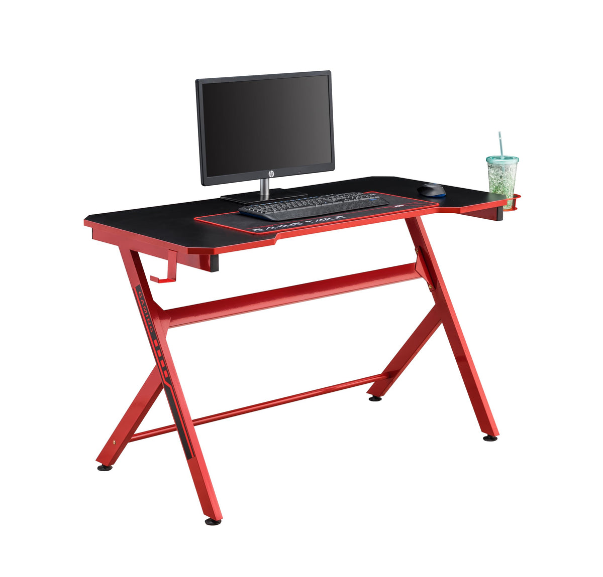 48" Black Red Gaming Computer Desk with Cup Holder A62475