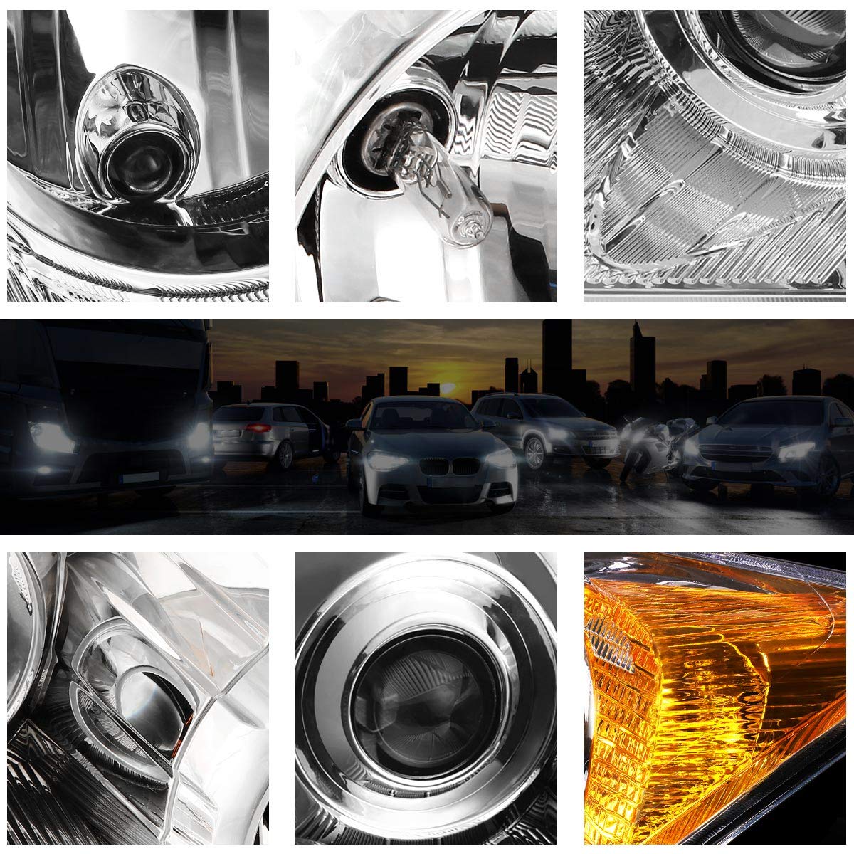 Projector Headlights Assembly with Chrome Housing Amber Corner R197969