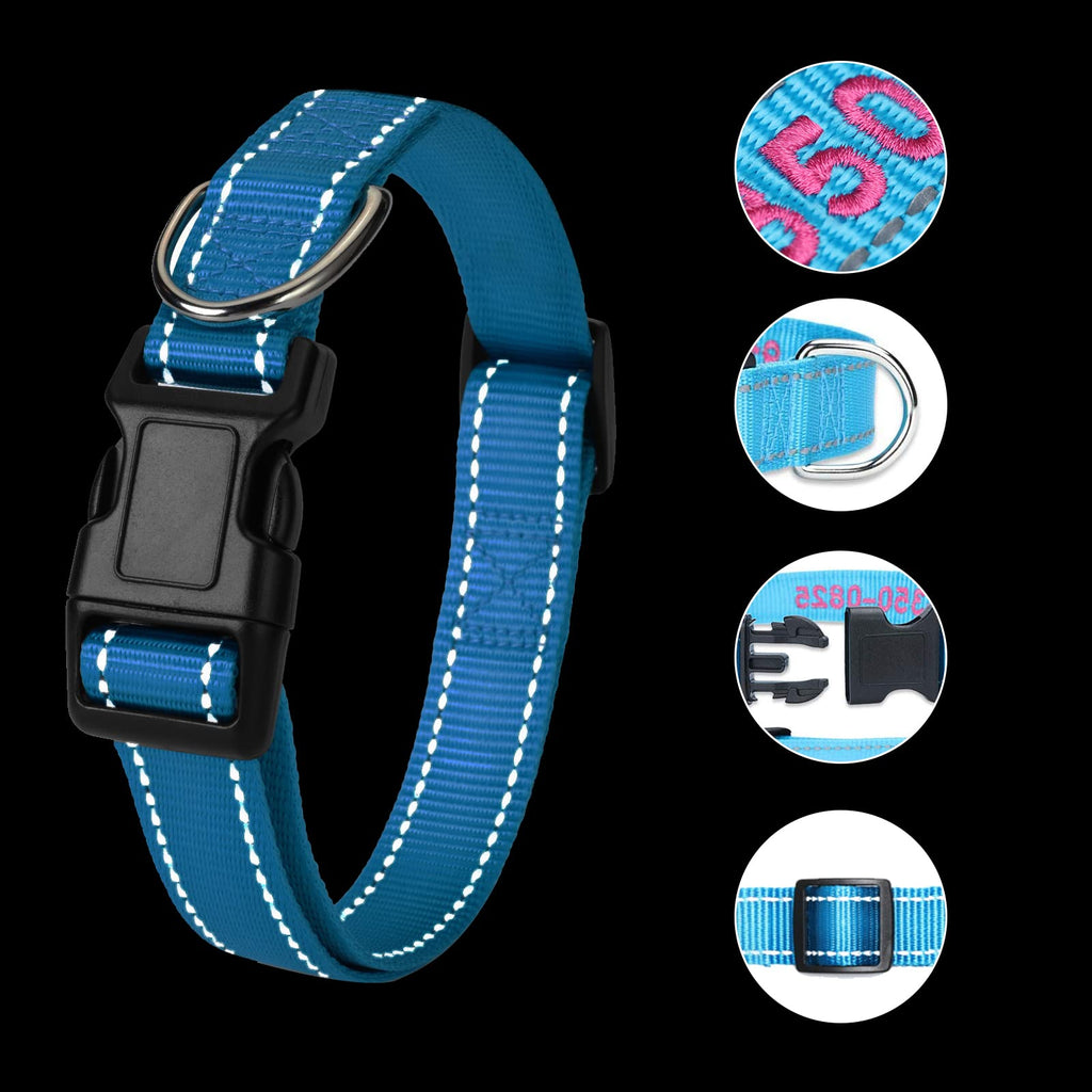 Personalized Dog Collar, 4 Adjustable Sizes Quick Release Buckle and D-Ring W7272