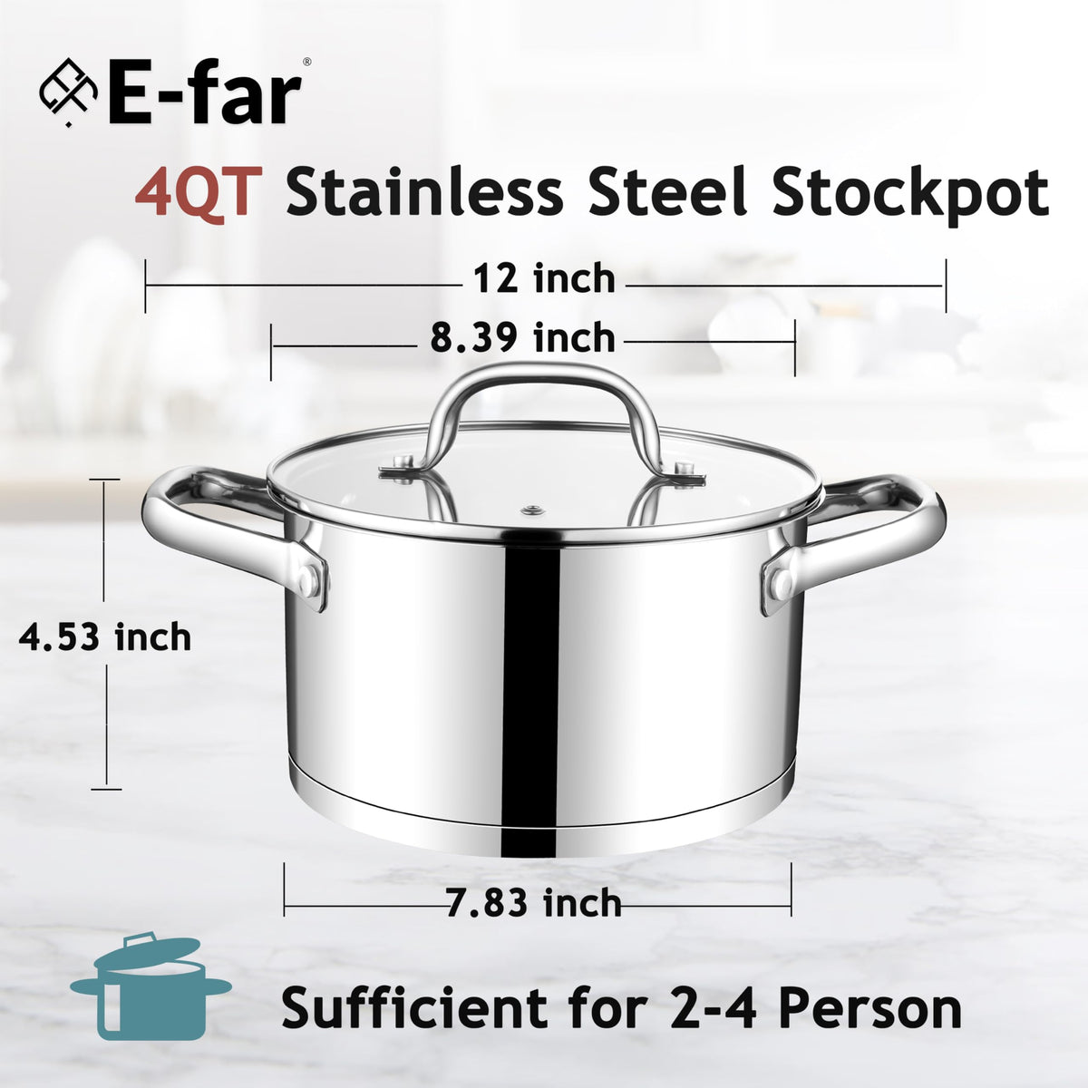 4 Quart Stainless Steel Stock Pot with Lid J52453