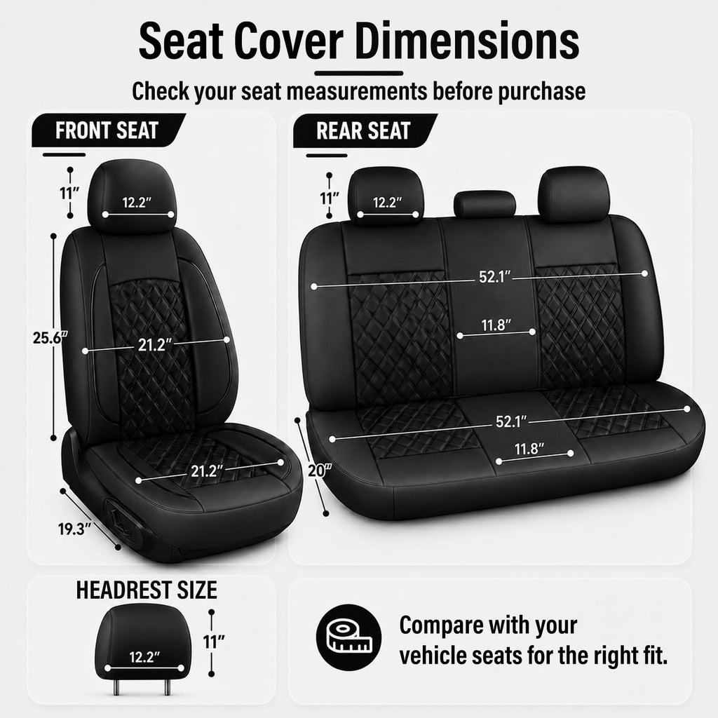 Black Nappa Leather Car Seat Covers Full Set D119