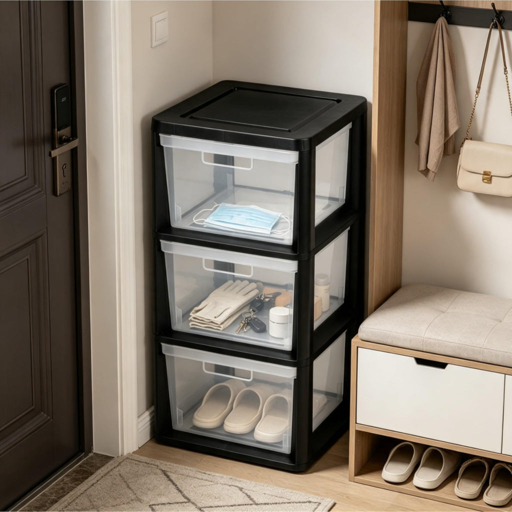 Black 3-Drawer Plastic Storage Tower X835821