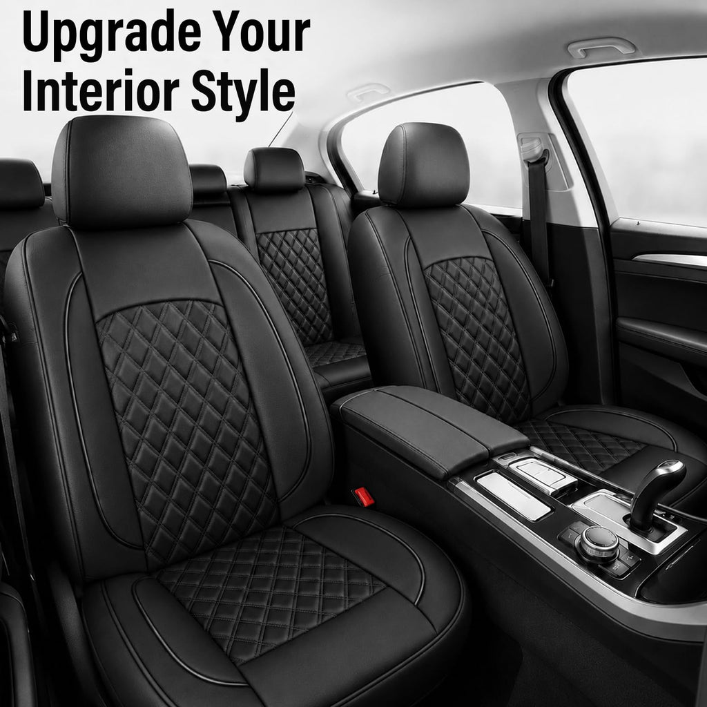 Black Nappa Leather Car Seat Covers Full Set D119
