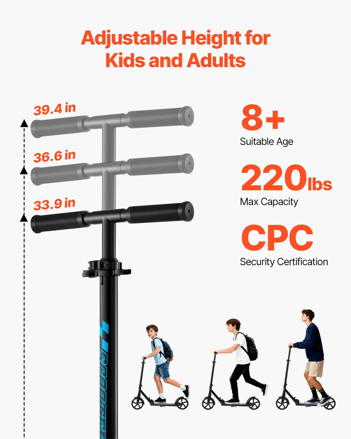 Kick Scooter, 2-Wheel Adjustable Height Folding with Anti-Slip Deck & Light-Up Wheels X1824