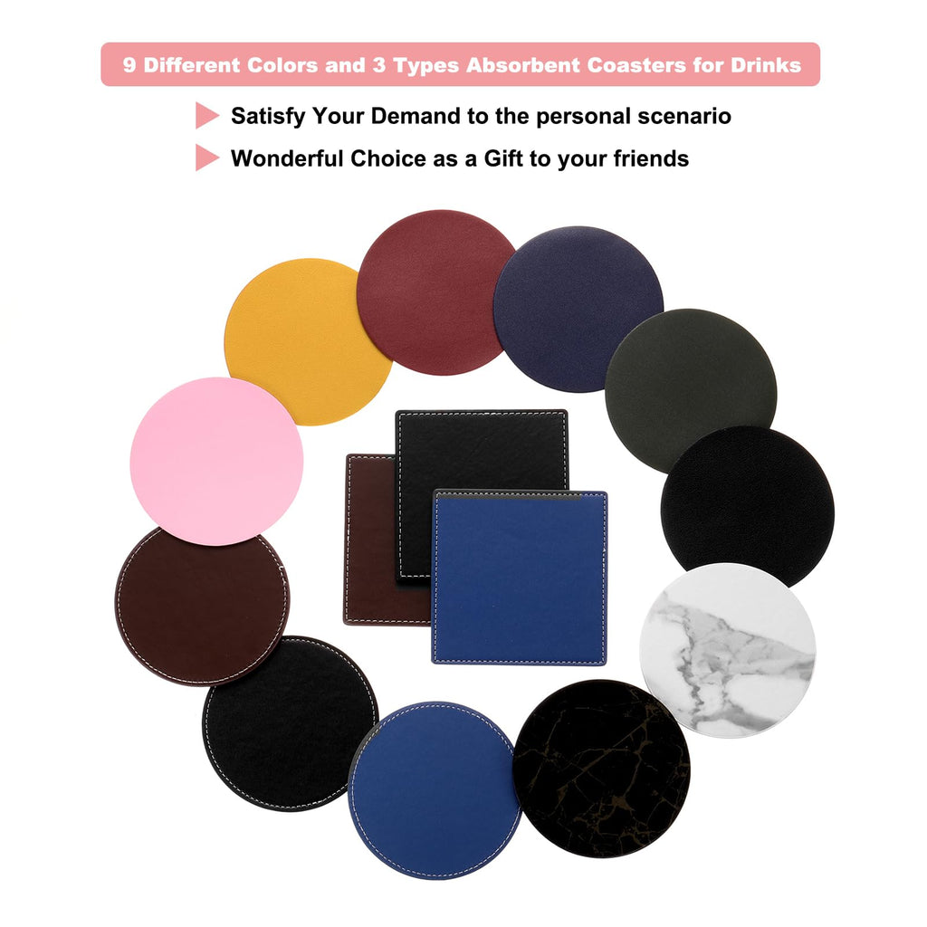 White Stitched Dual Sided Leather Coasters Set of 6 X1542