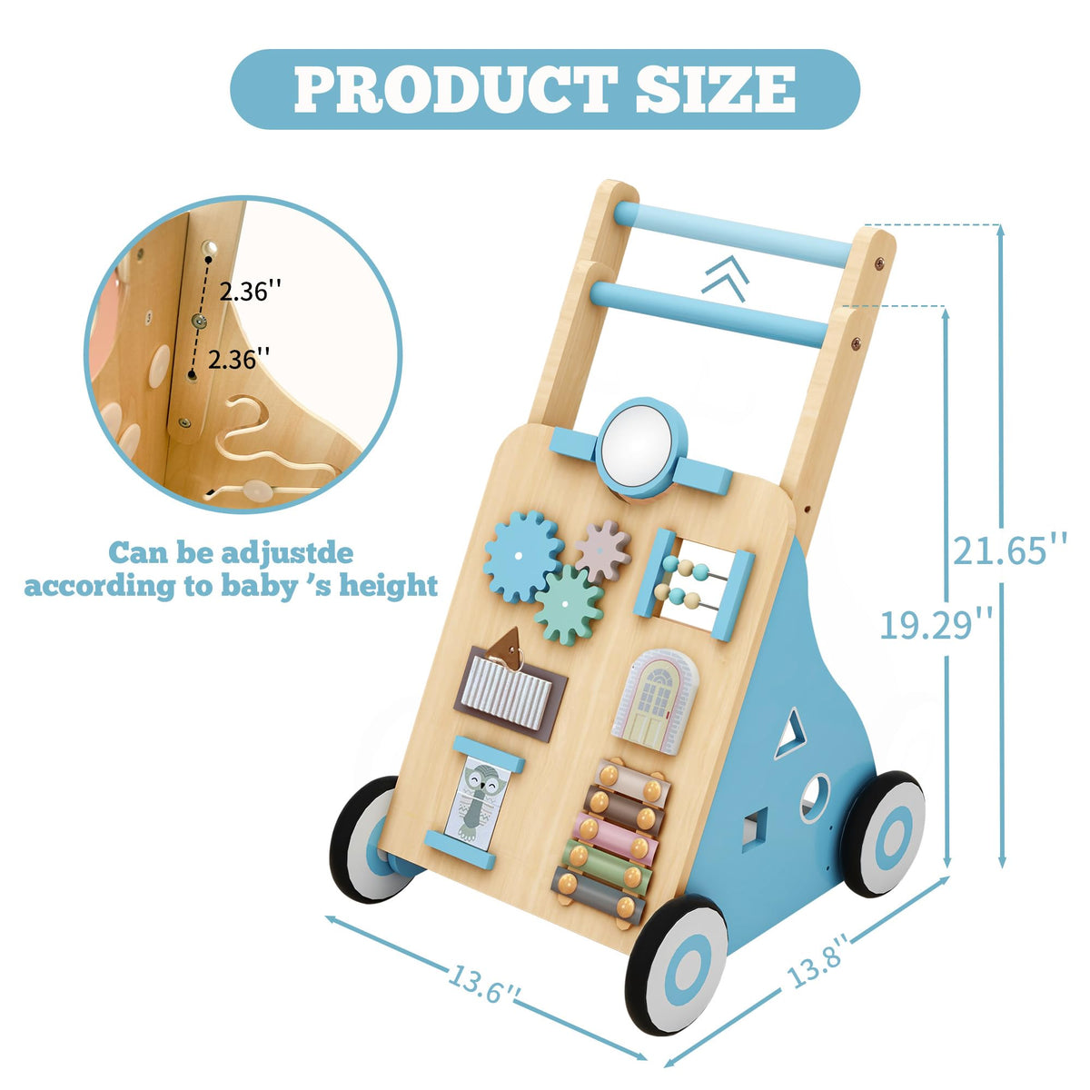 Blue Wooden Baby Walker with Activity Center Q854301