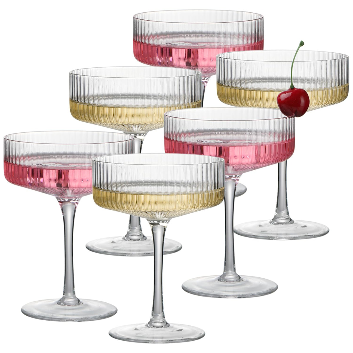 6 Pcs 10 oz Ribbed Coupe Glasses Set M540274