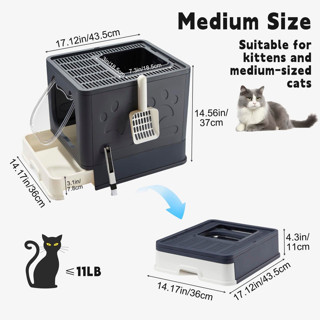 Top Entry Covered Cat Litter Box with Scoop and Brush T307