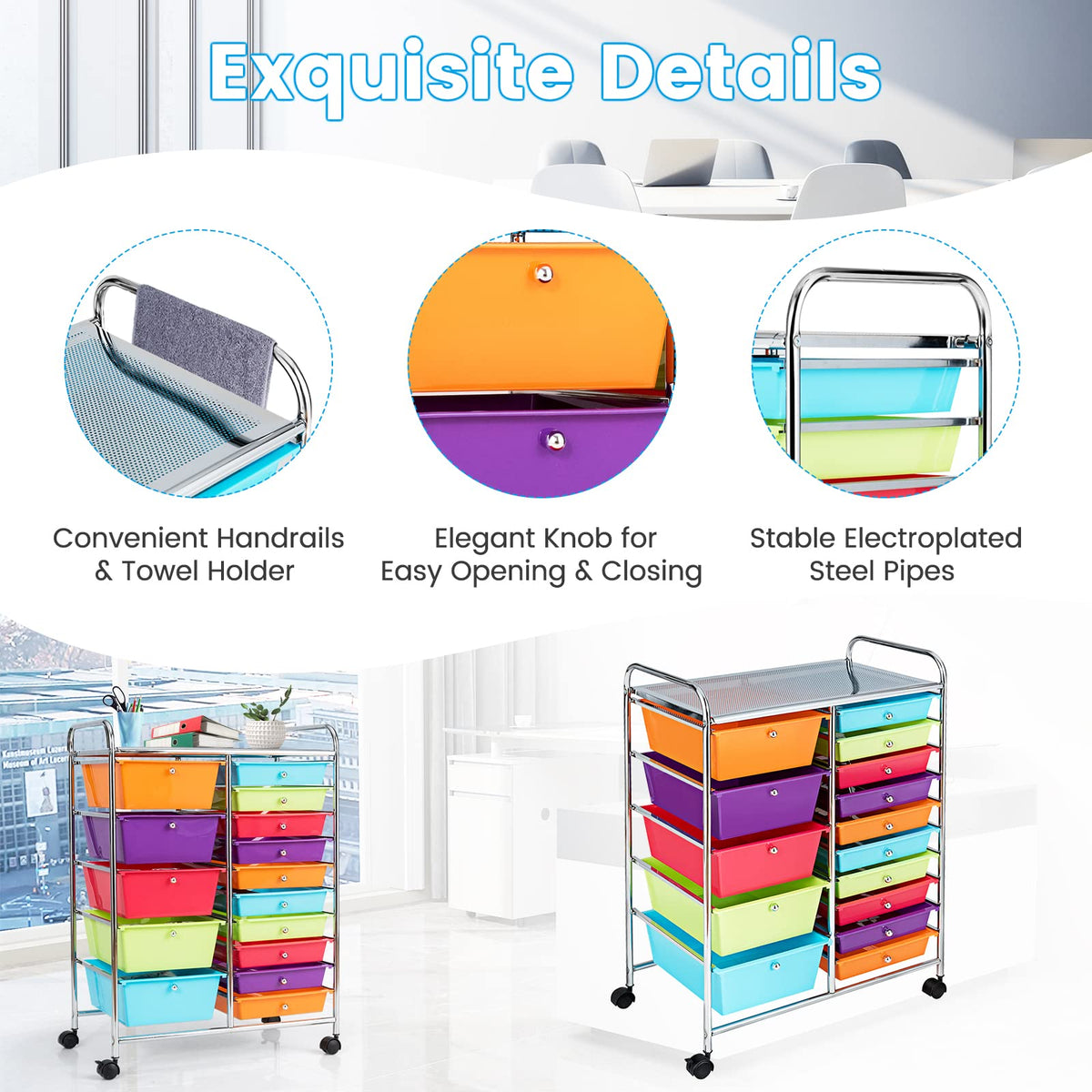 15 Drawer Rolling Storage Cart with Lockable Wheels L6002