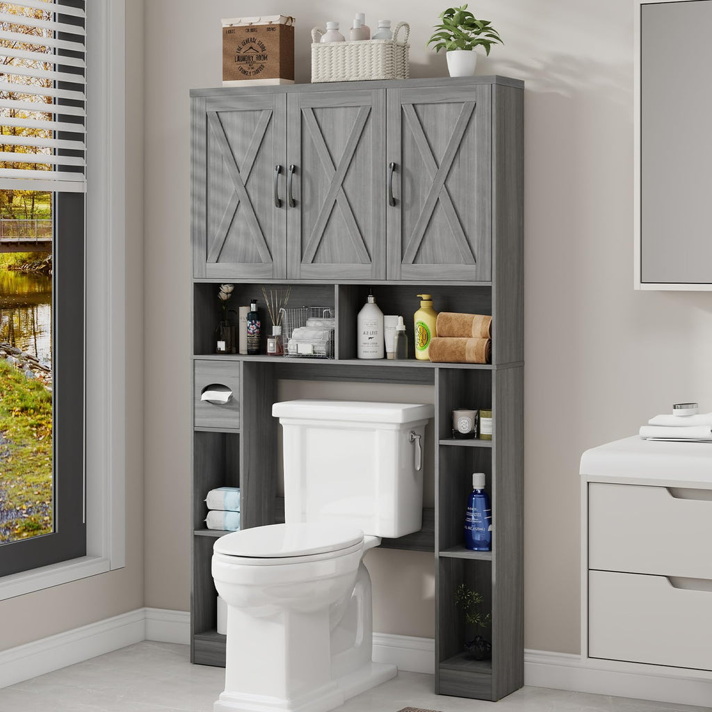 Over The Toilet Storage Cabinet with 3 Barn Doors W288