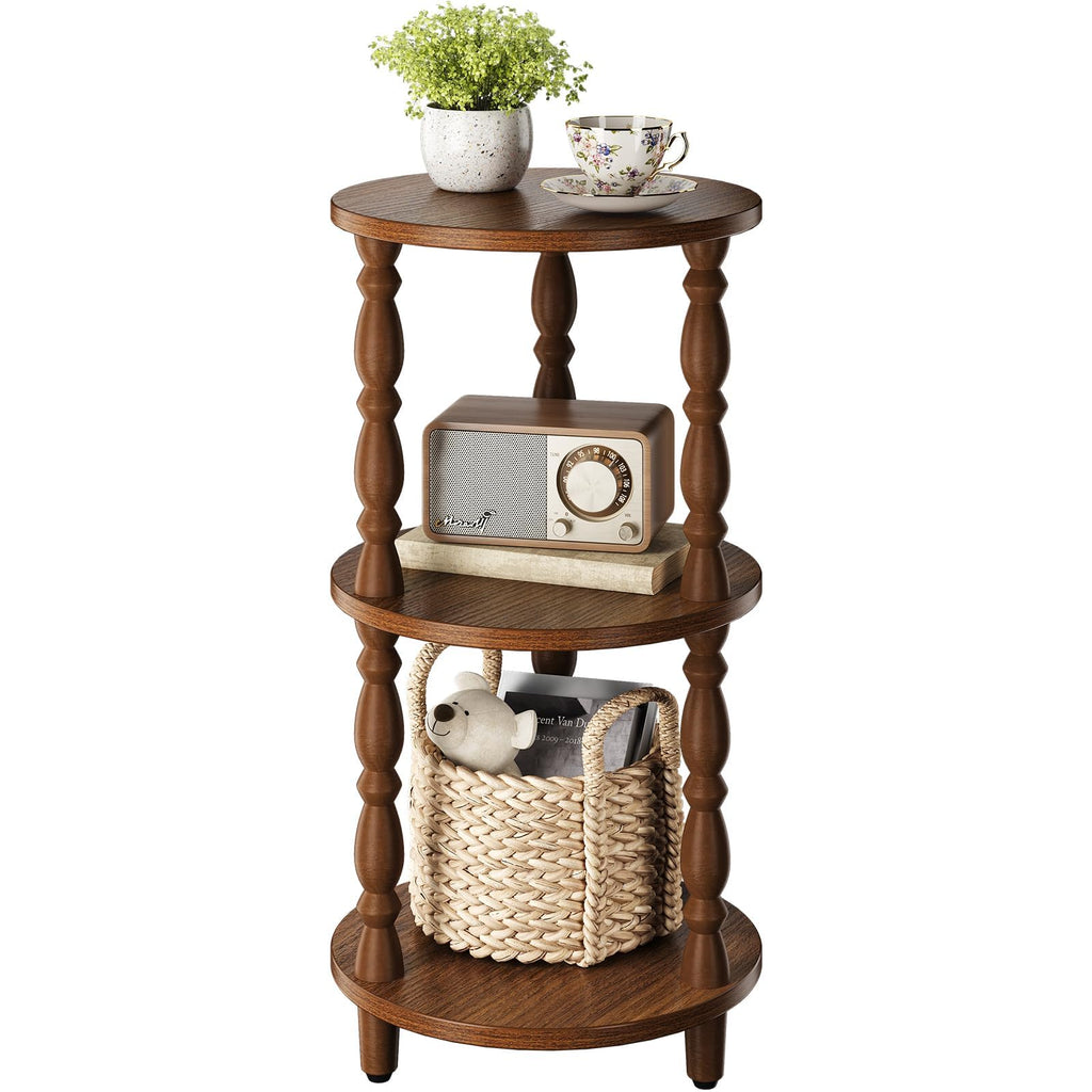 Small Round 3-Tier Wood Side Table with Storage Shelf A157220