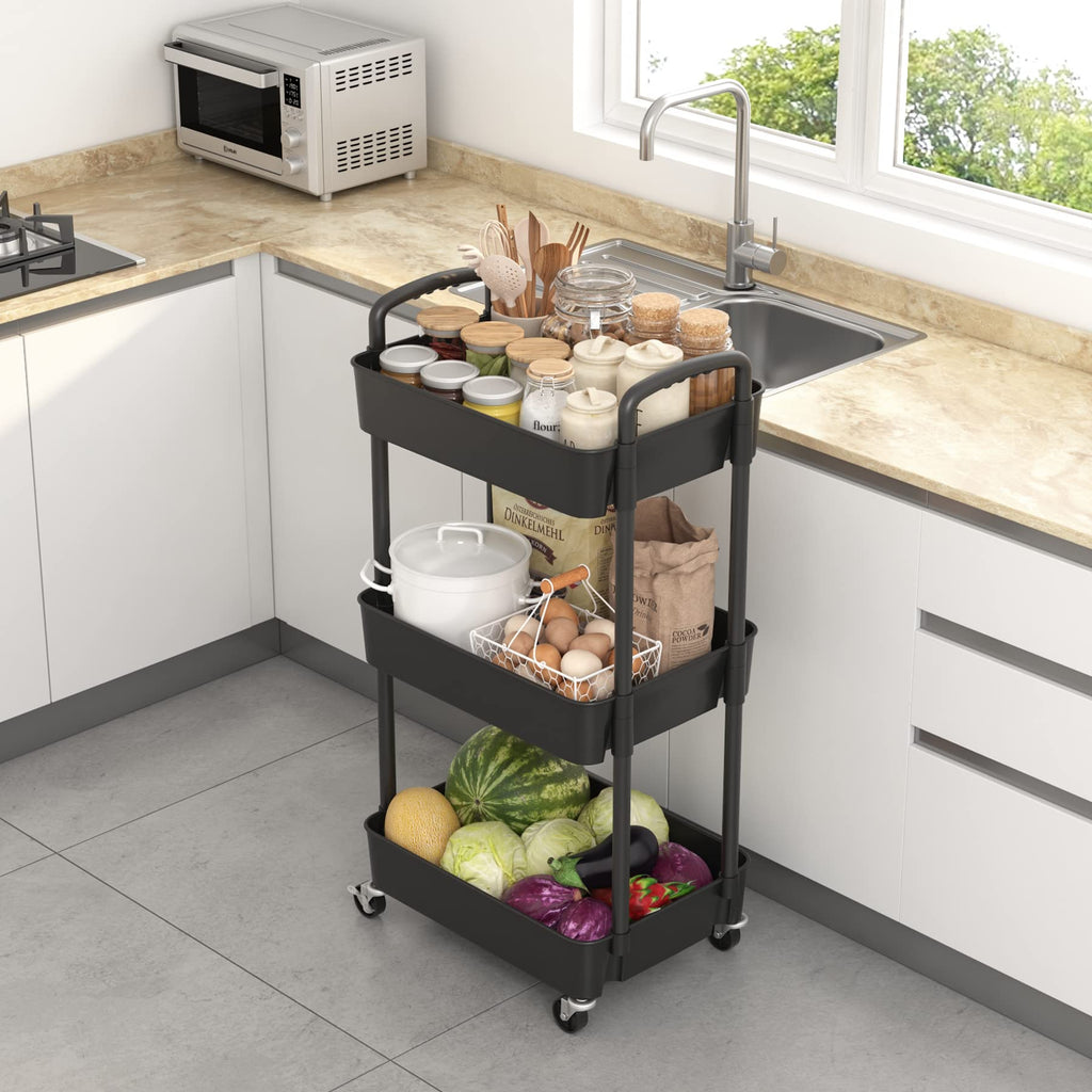 3-Tier Plastic Rolling Utility Cart with Wheels N738618