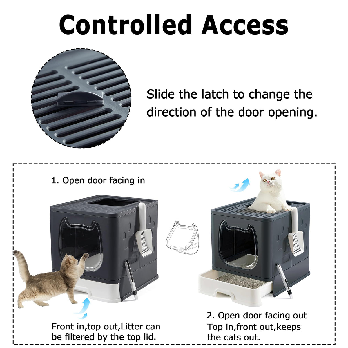 Top Entry Covered Cat Litter Box with Scoop and Brush T307