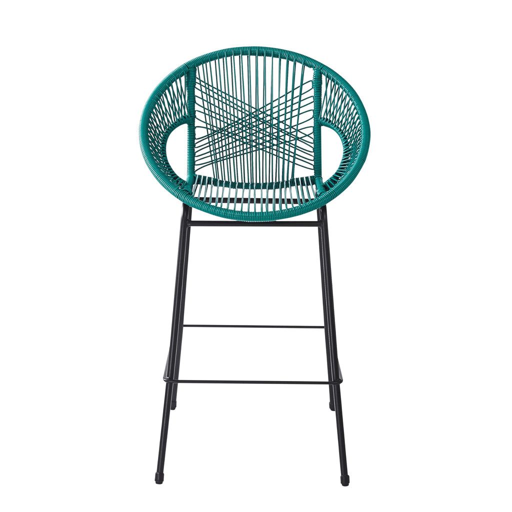 Teal Faux Wicker Outdoor Bar Stool Set of 2 L4496