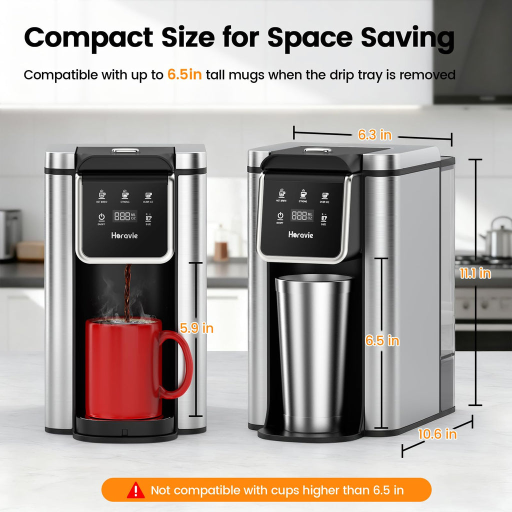 Single Serve Coffee Maker for K-Cup Pod & Grounds, 6 to 14oz Brew Sizes, 50oz Removable Reservoir, Stainless Steel, Black D191