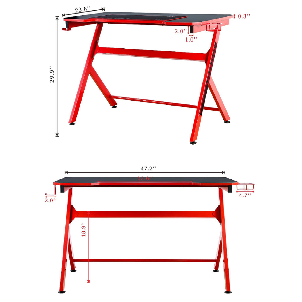 48" Black Red Gaming Computer Desk with Cup Holder A62475