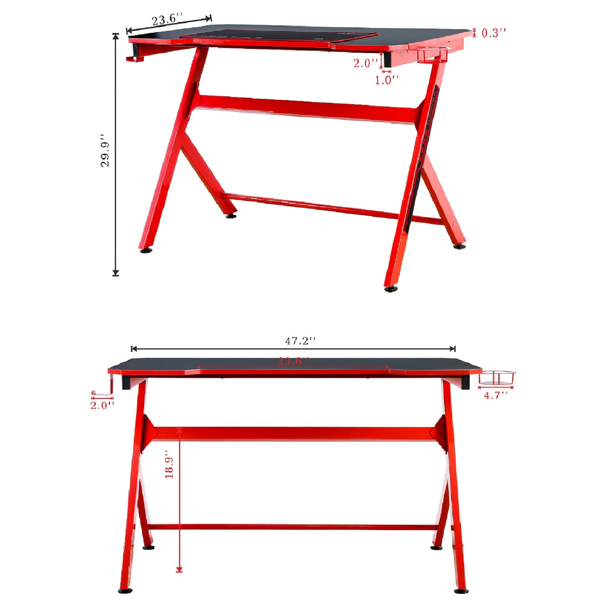 48" Black Red Gaming Computer Desk with Cup Holder A62475