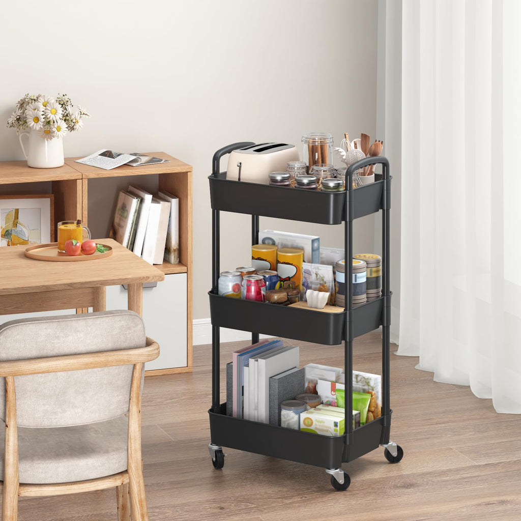 3-Tier Plastic Rolling Utility Cart with Wheels N738618