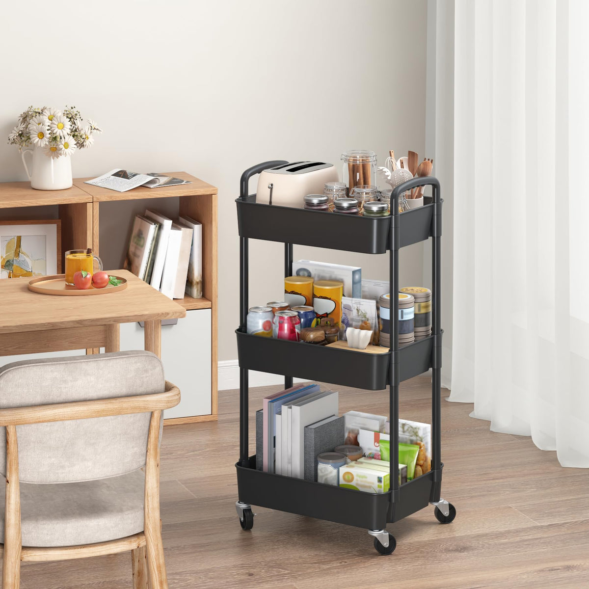 3-Tier Plastic Rolling Utility Cart with Wheels N738618