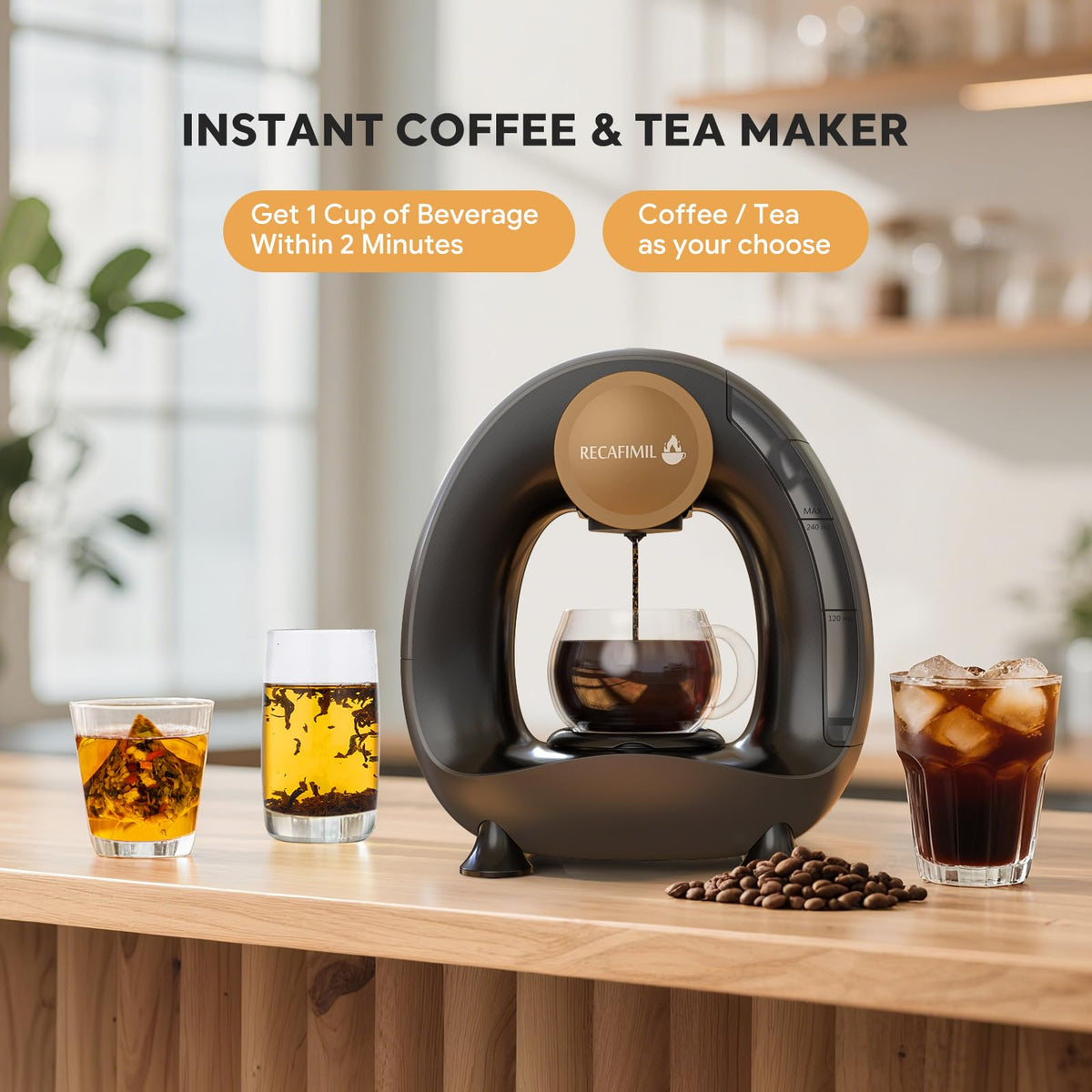 Single Serve Coffee Maker for K Cup Pod and Coffee Grounds, 2 in 1, 4-8 Oz, Black B623603