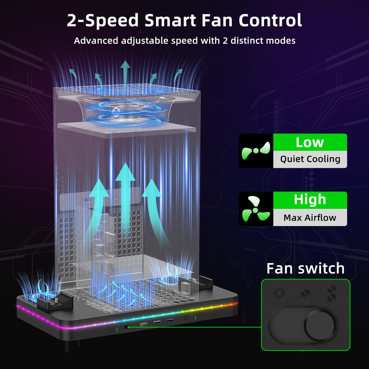 Black Cooling Fan Charging Stand with 3 USB Ports G131572