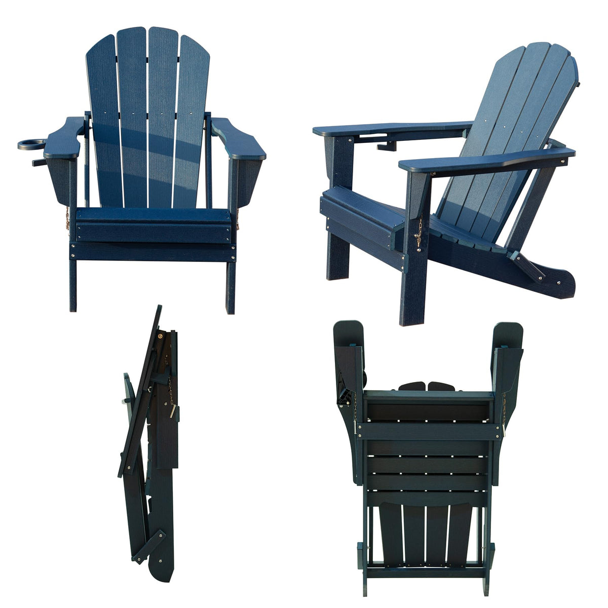 Folding Adirondack Chairs Set of 2 HDPE with Cup Holder Dark Blue X7800