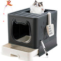 Top Entry Covered Cat Litter Box with Scoop and Brush T307