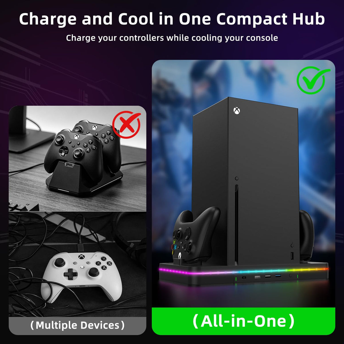 Black Cooling Fan Charging Stand with 3 USB Ports G131572