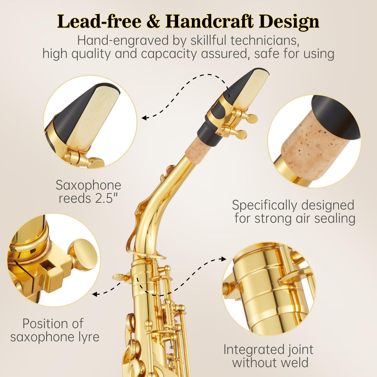 Alto Saxophone Copper Body Electroplated Gold Finish T722