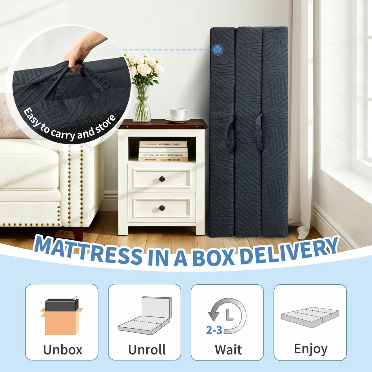 6 Inch Foldable Memory Foam Mattress Queen Size K48106