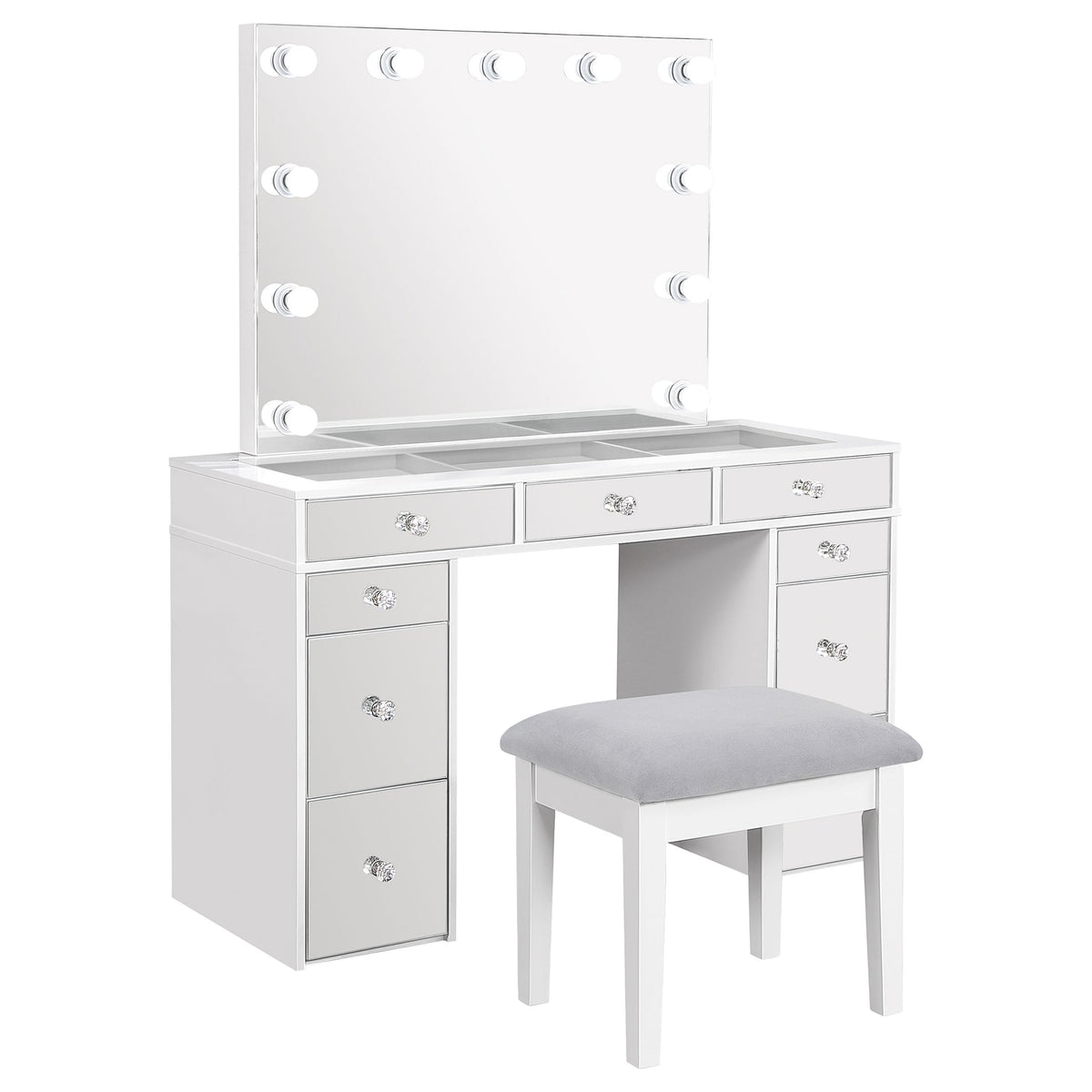 White Velvet 9-Drawer Vanity Table Set Q1085