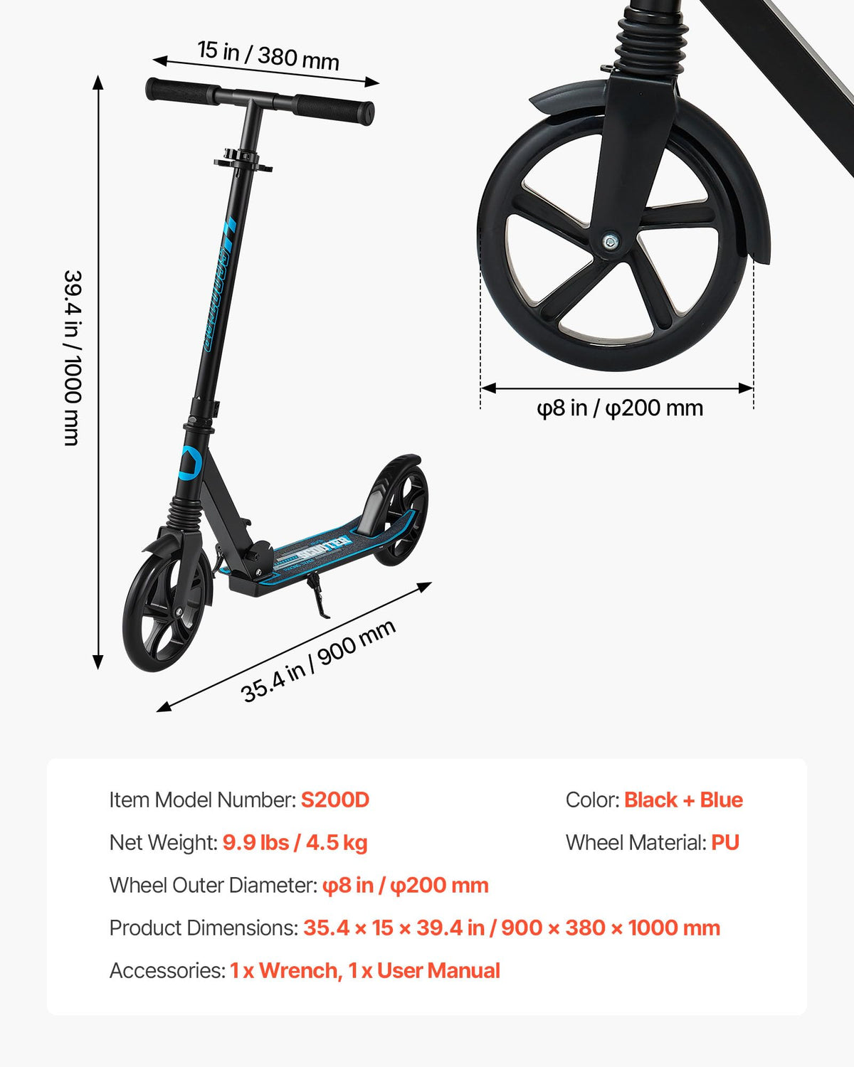 Kick Scooter, 2-Wheel Adjustable Height Folding with Anti-Slip Deck & Light-Up Wheels X1824