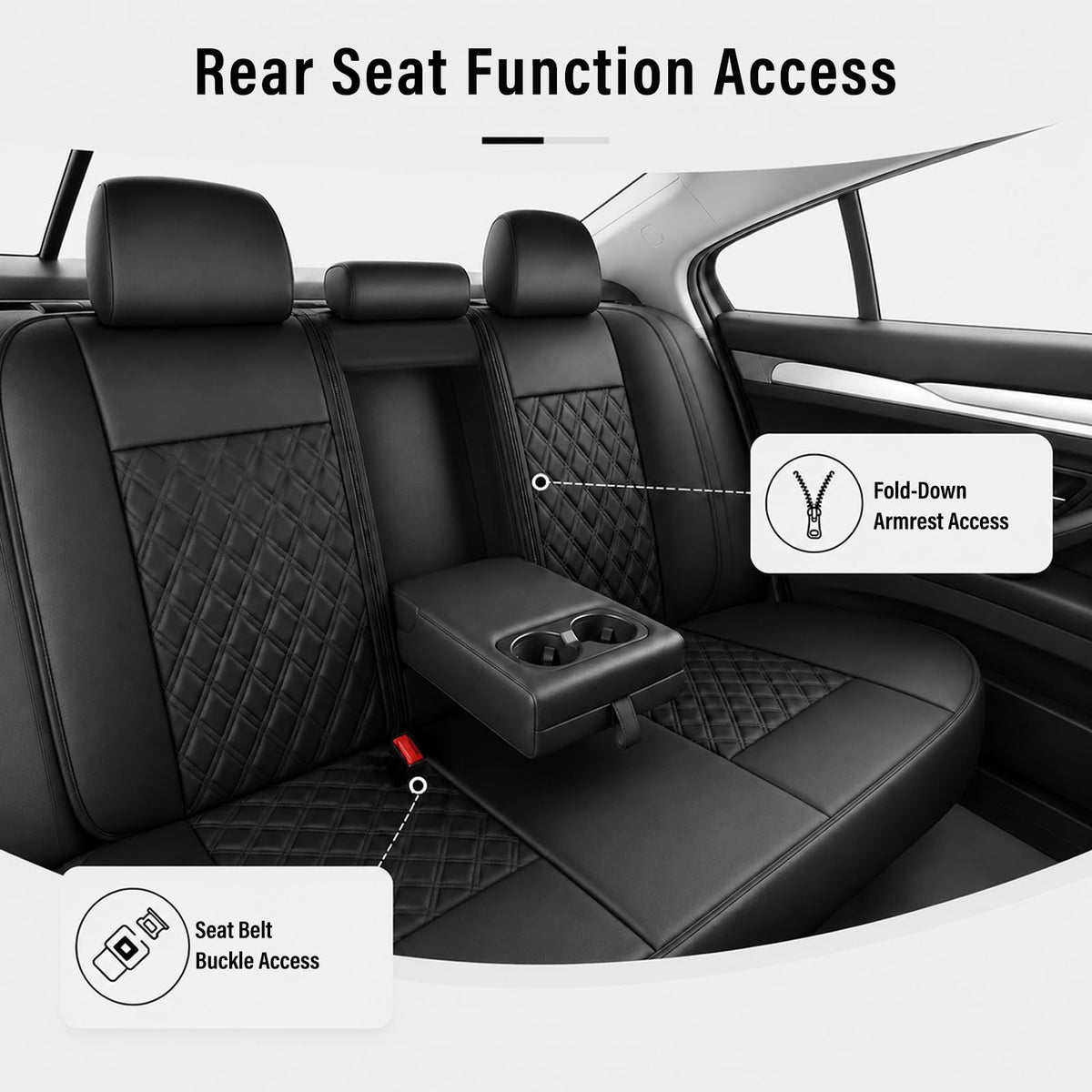 Black Nappa Leather Car Seat Covers Full Set D119