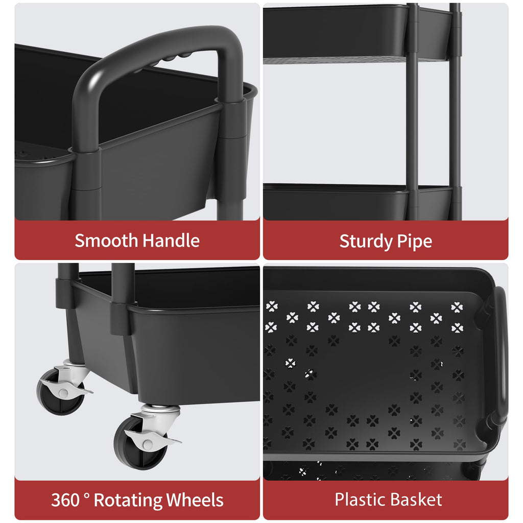 3-Tier Plastic Rolling Utility Cart with Wheels N738618