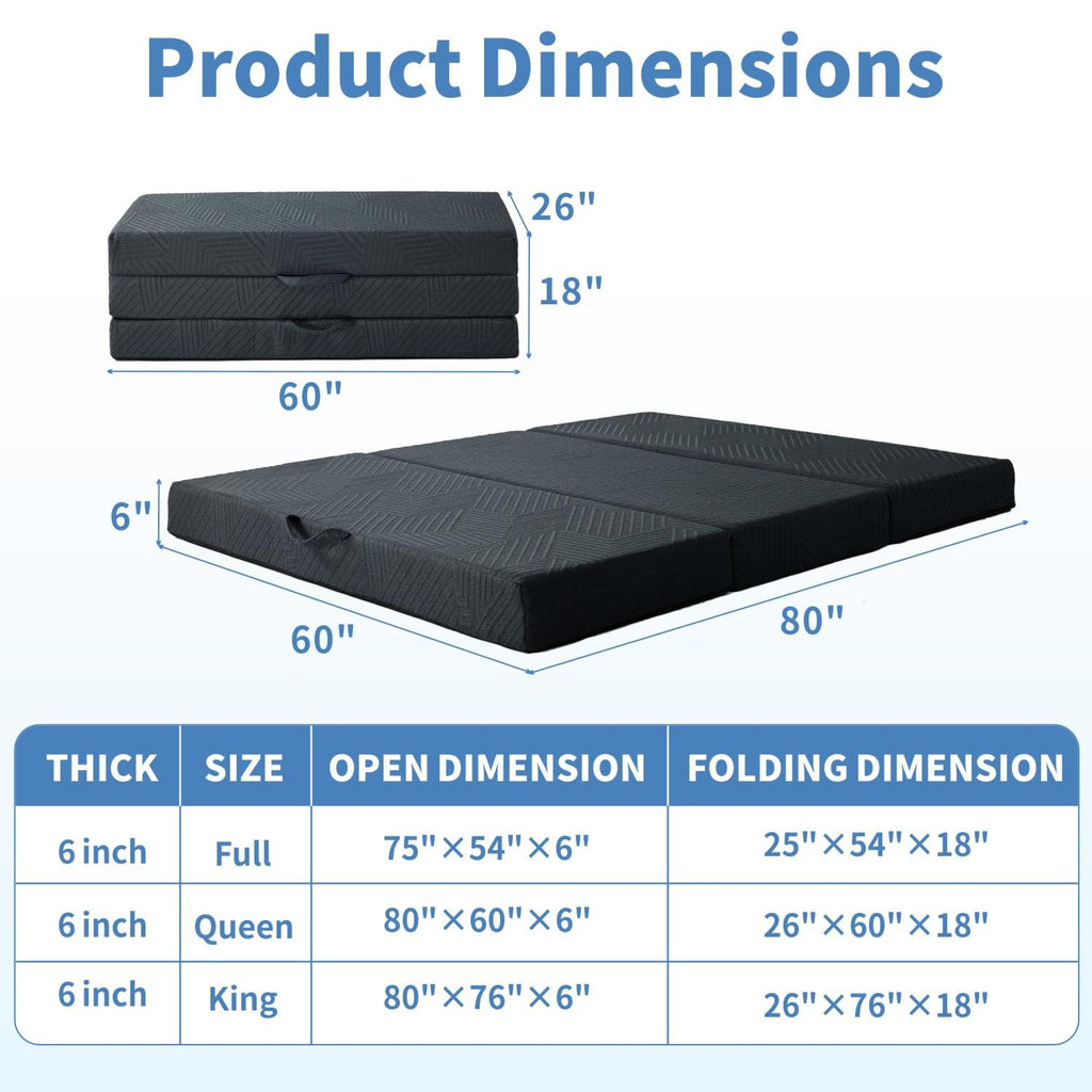 6 Inch Foldable Memory Foam Mattress Queen Size K48106
