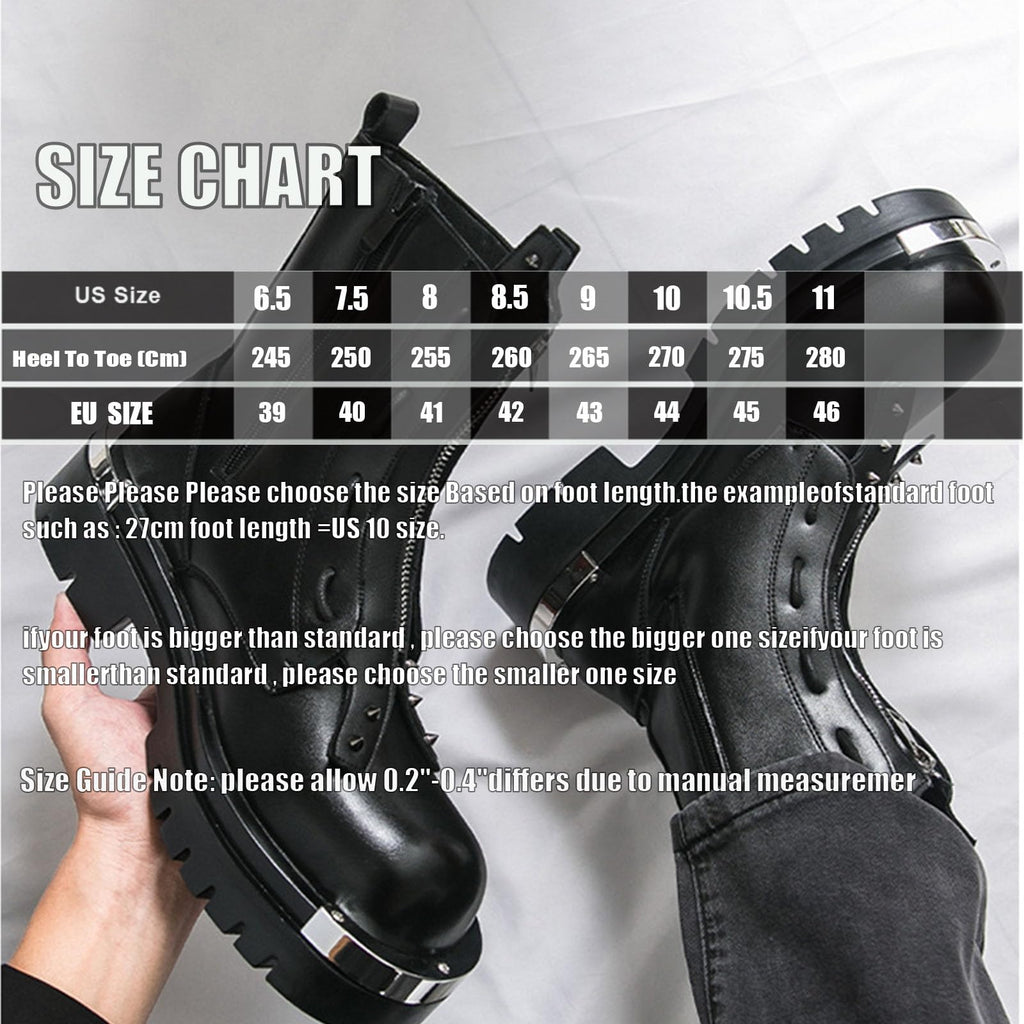 Men'S Leather Chunky Heel Motorcycle Boots With Front Zipper Round Toe Non-Slip Lug Sole Platform Ankle Boots A987999