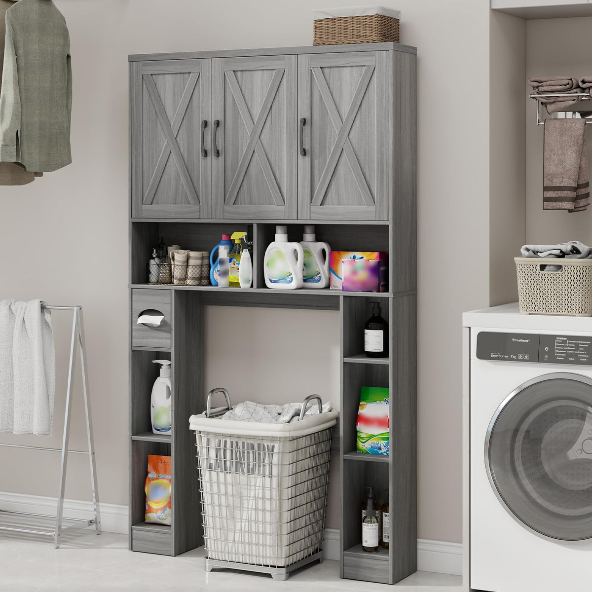 Over The Toilet Storage Cabinet with 3 Barn Doors W288
