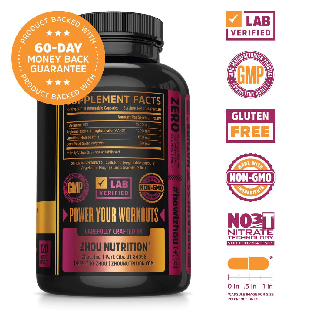 Nitric Oxide Supplement with Beet Root & L Arginine, 120 Veggie Capsules M133712