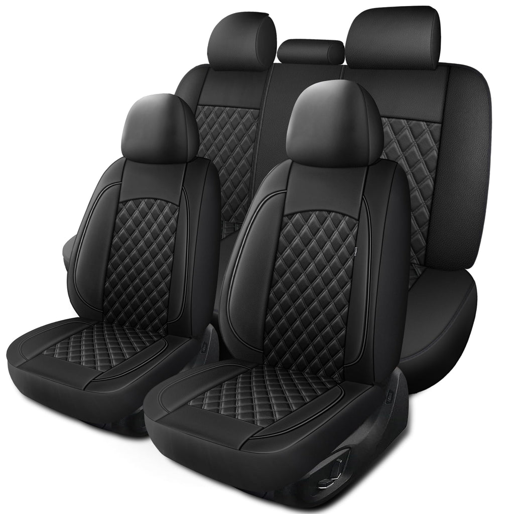 Black Nappa Leather Car Seat Covers Full Set D119