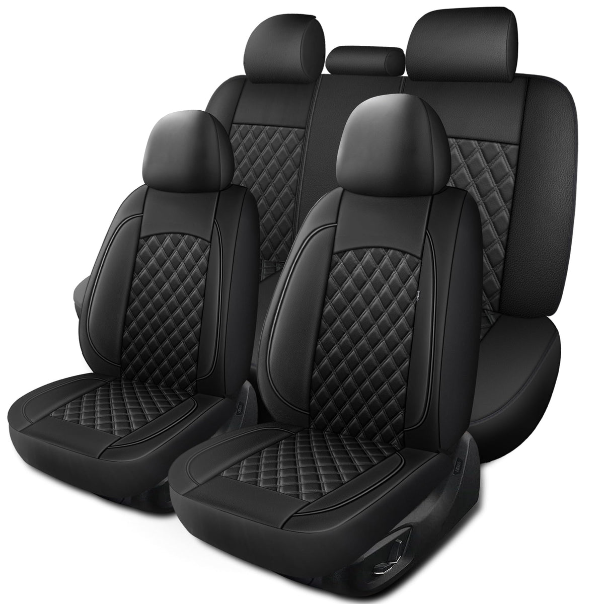 Black Nappa Leather Car Seat Covers Full Set D119